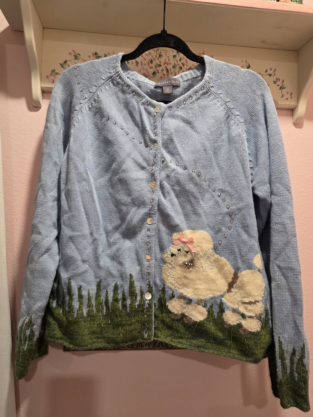 Vintage Light Blue Northern isles Poodle Cardigan Sweater Size M
